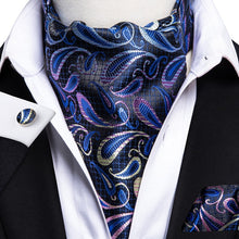 Load image into Gallery viewer, Colorful Silk Ascot/Cravat Tie, Handkerchief & Cufflinks Set