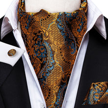 Load image into Gallery viewer, Colorful Silk Ascot/Cravat Tie, Handkerchief & Cufflinks Set