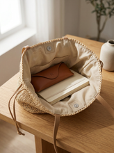 Load image into Gallery viewer, Artisanal Hand-Crocheted Straw Bucket Bag