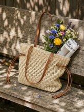 Load image into Gallery viewer, Artisanal Hand-Crocheted Straw Bucket Bag