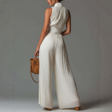 Load image into Gallery viewer, Pleated Wide-Leg Jumpsuit for Women – Sleeveless High-Waist Minimalist Long Jumpsuit