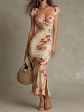 Load image into Gallery viewer, Women's Vintage Printed Sweetheart Neck Bodycon Midi Dress