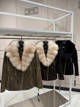 Load image into Gallery viewer, Vivienne Genuine Suede Polar Fox Trim Coat in Olive