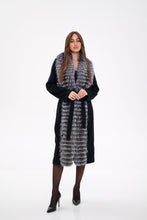 Load image into Gallery viewer, Genuine Silver Fox Virgin Wool Wrap Coat in Black