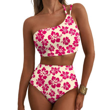 Load image into Gallery viewer, One-Shoulder Floral High-Waisted Bikini Set – Belly-Cinching Two-Piece Swimsuit