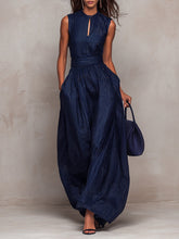 Load image into Gallery viewer, Women's Navy Blue Striped Sleeveless Wide-Leg Jumpsuit — High-Waist French Style