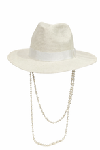 Load image into Gallery viewer, Paper Straw Fedora Hat with Double Pearl Chain