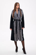 Load image into Gallery viewer, Genuine Silver Fox Virgin Wool Wrap Coat in Black
