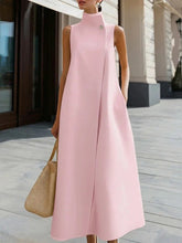 Load image into Gallery viewer, Elegant Sleeveless Long Dress – Stand Collar Office & Casual Dress