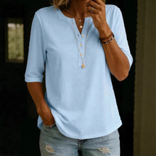 Load image into Gallery viewer, Women's Solid Color Henley Button-Up Short Sleeve Top