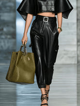 Load image into Gallery viewer, Women's PU Leather Streetwear Pants – Elastic Waist Side Pocket Full Length Trousers