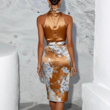 Load image into Gallery viewer, Women's Elegant Chiffon Print Halter Neck Dress — Formal Evening Gown