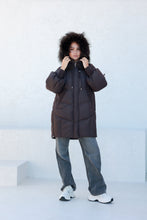Load image into Gallery viewer, Celeste Genuine Fur Trim Down Fill Coat in Fig