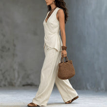 Load image into Gallery viewer, V-Neck Sleeveless Waist-Cinched Top & Wide Leg Pants Two-Piece Set