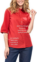 Load image into Gallery viewer, Womens Regular Fit 3/4 Sleeve Button Down Collared Camp Shirt
