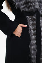 Load image into Gallery viewer, Genuine Silver Fox Virgin Wool Wrap Coat in Black