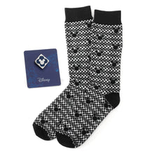 Load image into Gallery viewer, Disney Mickey Mouse Silhouette Chevron Sock and Mickey Blue Lapel Pin Gift Set