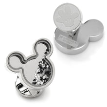Load image into Gallery viewer, Disney Mickey Mouse Silhouette Floating B/W Crystal Stainless Steel Cufflinks
