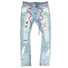 Load image into Gallery viewer, F1756 Denim Jeans w/ Rhinestones & Bottom Leg Zipper - Light Wash/Pink