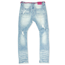 Load image into Gallery viewer, F1756 Denim Jeans w/ Rhinestones & Bottom Leg Zipper - Light Wash/Pink