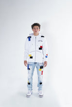 Load image into Gallery viewer, F5715 Frost Patchwork Zip Up Hoodie - White