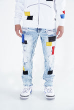 Load image into Gallery viewer, F1715 Frost Patchwork Denim Shredded Jeans - Light Wash