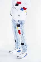 Load image into Gallery viewer, F1715 Frost Patchwork Denim Shredded Jeans - Light Wash