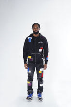 Load image into Gallery viewer, F5715 Frost Patchwork Zip Up Hoodie - Black