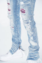 Load image into Gallery viewer, F1756 Denim Jeans w/ Rhinestones & Bottom Leg Zipper - Light Wash/Pink