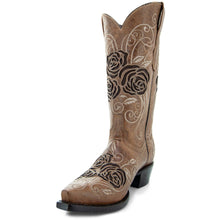 Load image into Gallery viewer, Tan Rose Inlayed Women's Cowgirl Boots (M50032)