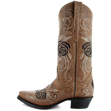 Load image into Gallery viewer, Tan Rose Inlayed Women's Cowgirl Boots (M50032)