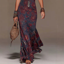 Load image into Gallery viewer, Women's Floral Print Halter Neck Deep V Lace Trim Mermaid Maxi Dress
