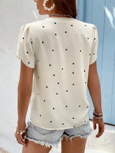 Load image into Gallery viewer, Women's V-Neck Heart Print Blouse – Petal Sleeve Pleated Front Elegant Top