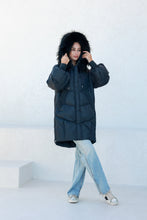 Load image into Gallery viewer, Celeste Genuine Fur Trim Down Fill Coat in Black