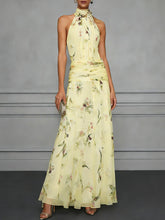 Load image into Gallery viewer, Halter Neck Printed Maxi Dress – Fitted Sleeveless Long Dress