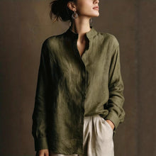 Load image into Gallery viewer, Women's Loose Cotton Linen Long Sleeve Shirt — Flip Collar