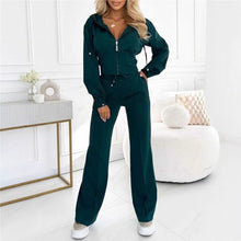 Load image into Gallery viewer, Hooded Zipper Fitted Top & Wide-Leg Pants Two-Piece Set