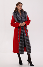 Load image into Gallery viewer, Genuine Silver Fox Virgin Wool Wrap Coat in Red