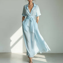 Load image into Gallery viewer, Women's Solid Color Waist-Slimming Maxi Dress — Flip Collar