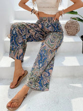 Load image into Gallery viewer, Women's Paisley Print Wide-Leg Pants – Boho Smocked Elastic Waist Tie-Up Flowy Trousers
