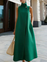 Load image into Gallery viewer, Elegant Sleeveless Long Dress – Stand Collar Office & Casual Dress