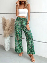 Load image into Gallery viewer, Women's Paisley Print Wide-Leg Pants – Boho Smocked Elastic Waist Tie-Up Flowy Trousers