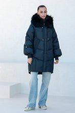 Load image into Gallery viewer, Celeste Genuine Fur Trim Down Fill Coat in Black