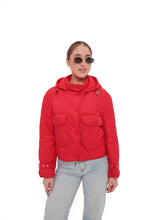 Load image into Gallery viewer, Studded Light Demi-Season Hooded Cropped Jacket in Red