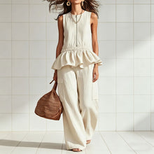 Load image into Gallery viewer, Women's Sleeveless Pleated Vest & Wide Leg Pants Set – Streetwear