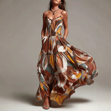 Load image into Gallery viewer, Brown Spaghetti Strap Pleated Waist Maxi Dress with Pockets