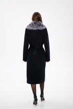 Load image into Gallery viewer, Genuine Silver Fox Virgin Wool Wrap Coat in Black