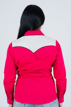 Load image into Gallery viewer, Ladies Cotton Red Embroidery Western Shirt With Suede