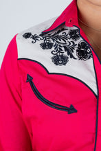 Load image into Gallery viewer, Ladies Cotton Red Embroidery Western Shirt With Suede
