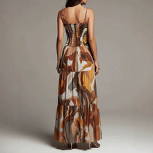 Load image into Gallery viewer, Brown Spaghetti Strap Pleated Waist Maxi Dress with Pockets